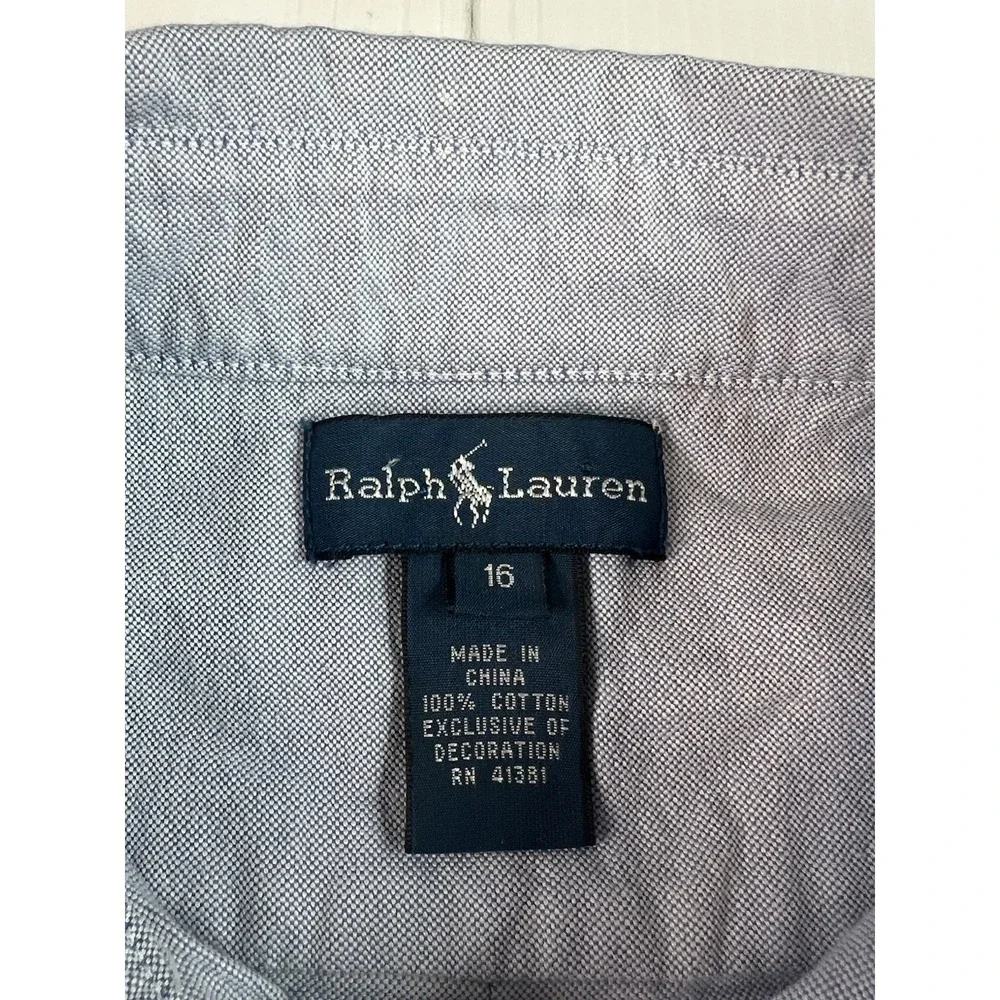 Ralph Lauren Boys Button Down Long Sleeve Shirt Flesh Pony Size 16 Blue